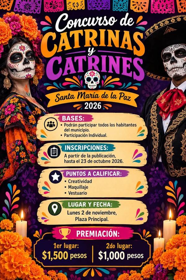 Cartel de la convocatoria al Concurso de Catrinas y Catrines 2026